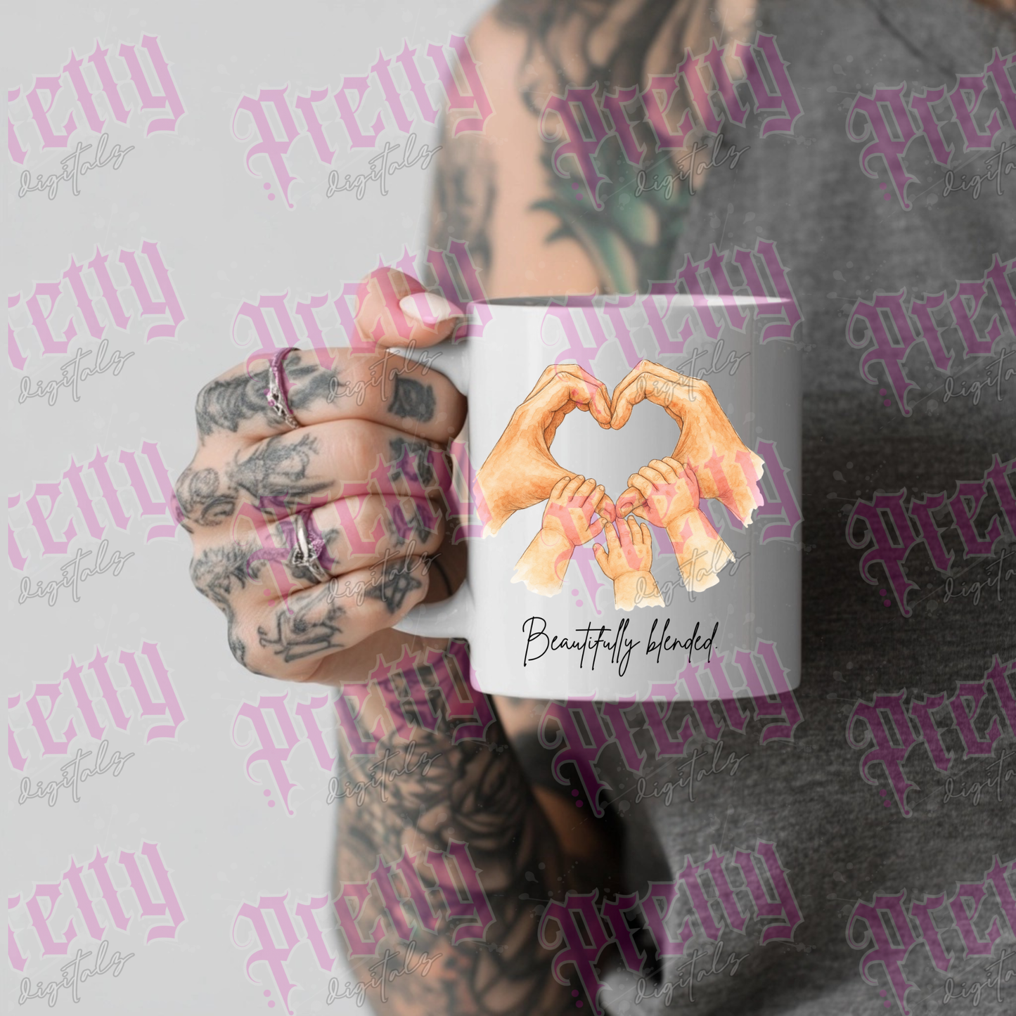 Family Hands Heart PNG | Blended Family Clipart | Co-Parenting Sublimation Design | Bonus Mum Dad Mug Design | Watercolour Hand Heart PNG | 20+ Quotes Included | Digital Download