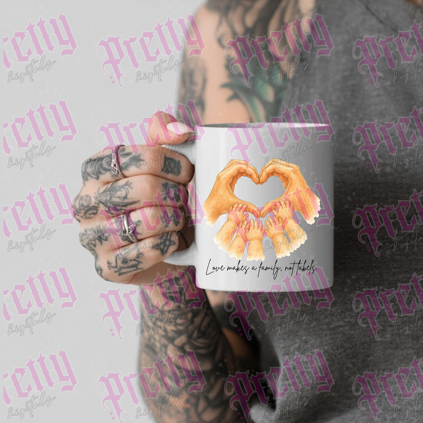 Family Hands Heart PNG | Blended Family Clipart | Co-Parenting Sublimation Design | Bonus Mum Dad Mug Design | Watercolour Hand Heart PNG | 20+ Quotes Included | Digital Download