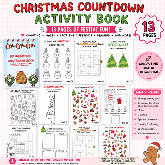 Christmas countdown kids activity book printable preview