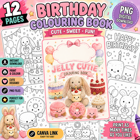 Jelly Cutie birthday printable colouring book preview