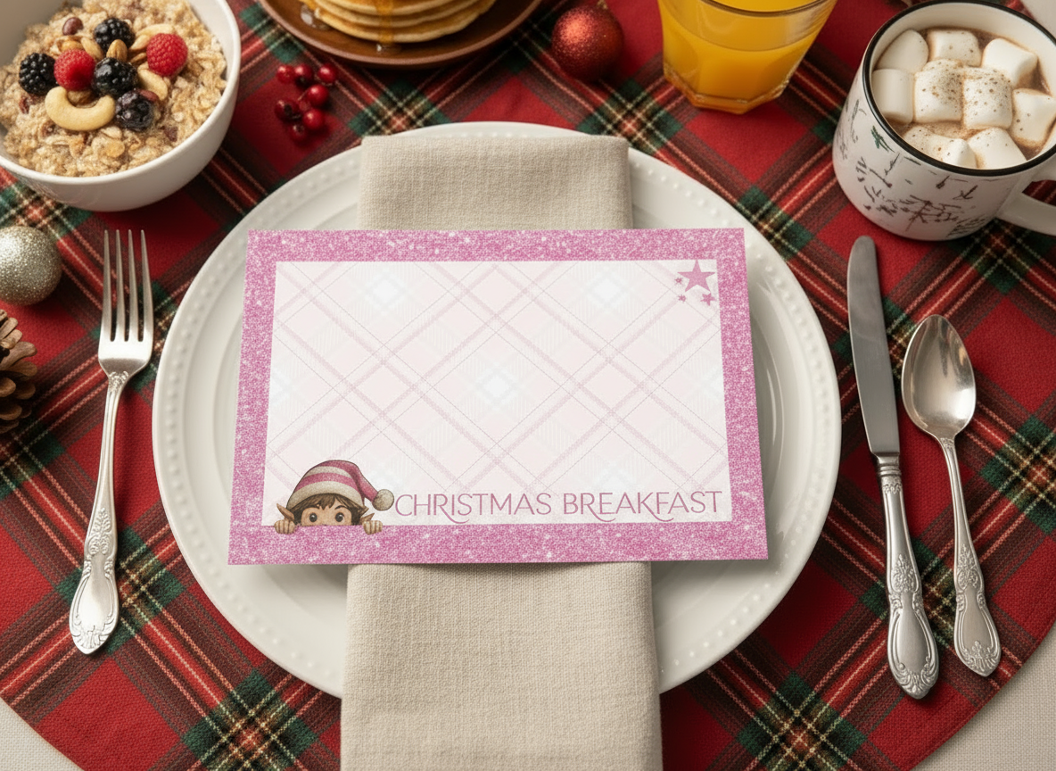 Elf Christmas Breakfast Printable Placemats – 3 Glitter Designs (Personalised Digital Download)