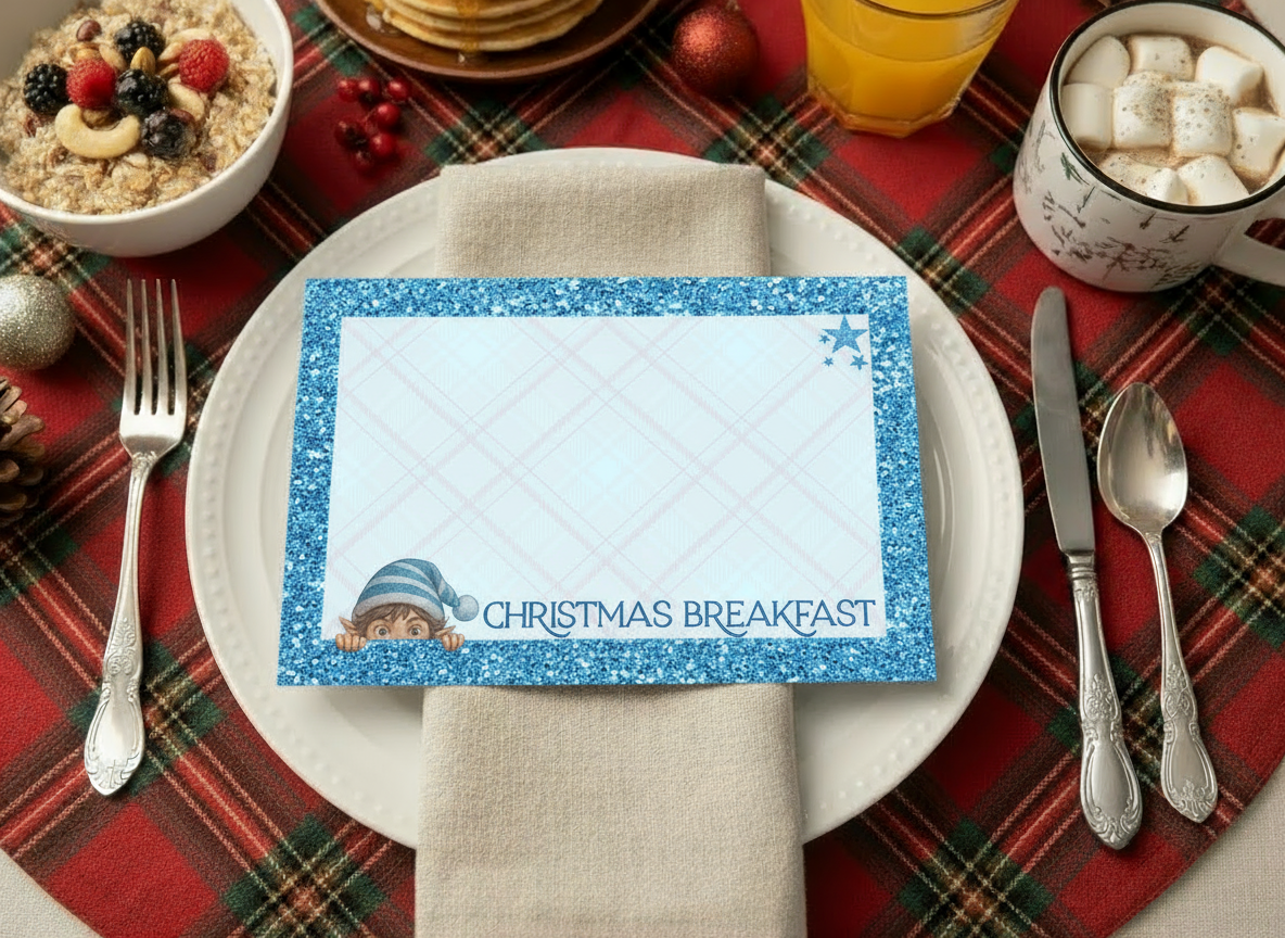 Elf Christmas Breakfast Printable Placemats – 3 Glitter Designs (Personalised Digital Download)