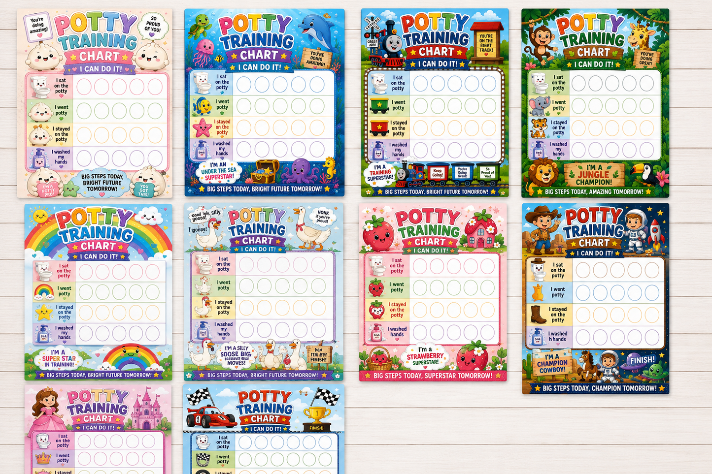 10 Printable Potty Training Charts Bundle | Kids Reward Charts | Cute Toilet Training Tracker Pack | A4 Digital Download for Boys & Girls