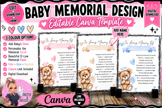 Baby memorial slate editable Canva template preview