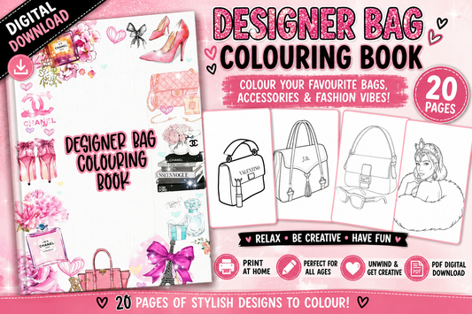 Designer bag fashion colouring book printable preview