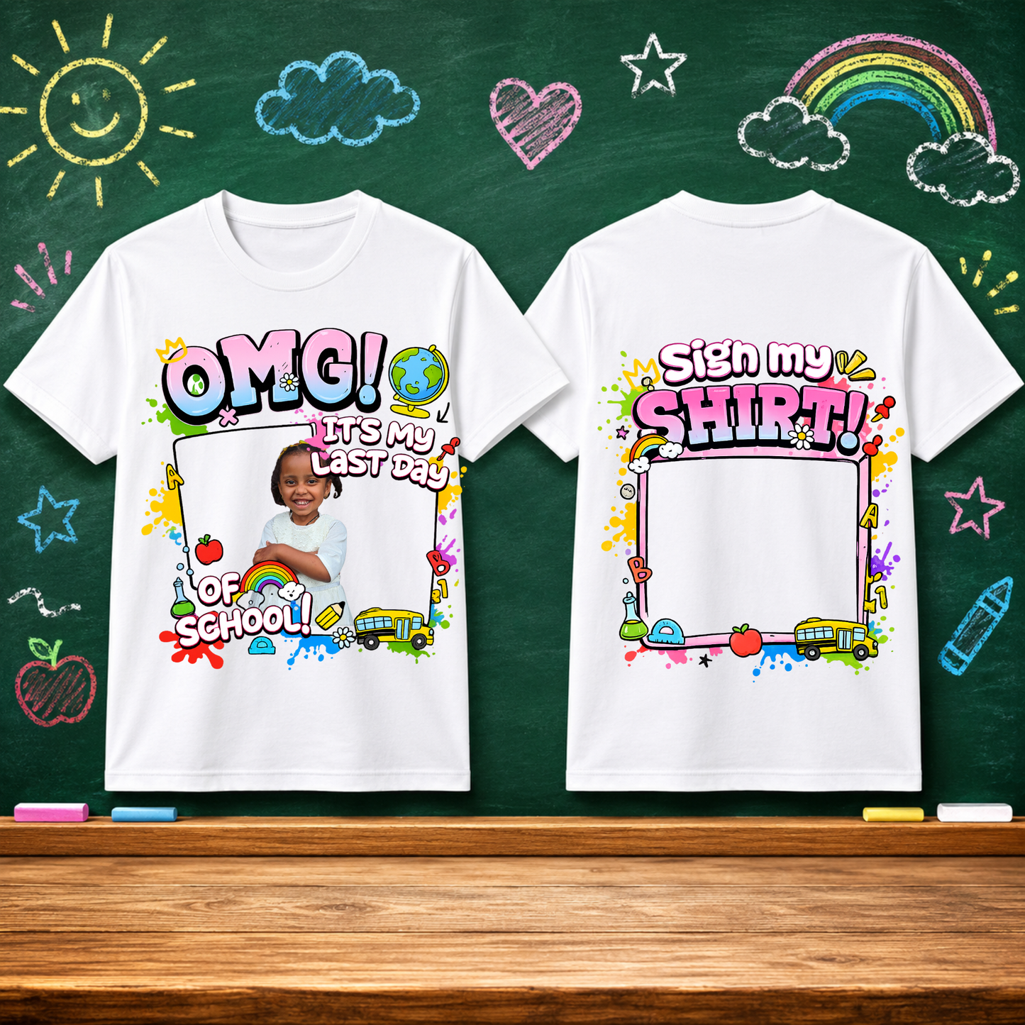 Last Day of School Leavers T-Shirt PNG Bundle | Boy & Girl Design | Transparent Photo Space | Sign My Shirt Back Design | Digital Download