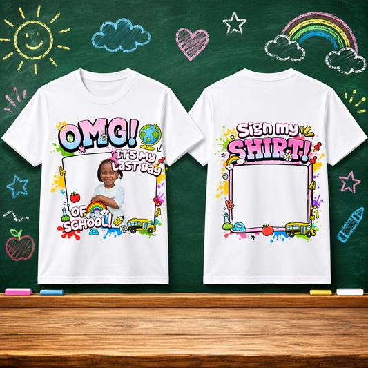 Last Day of School Leavers T-Shirt PNG Bundle | Boy & Girl Design | Transparent Photo Space | Sign My Shirt Back Design | Digital Download
