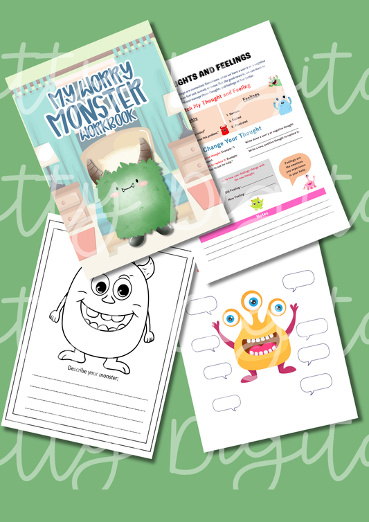 Worry Monster kids workbook editable Canva template preview