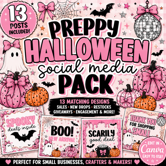 Preppy Halloween social media Canva template pack preview