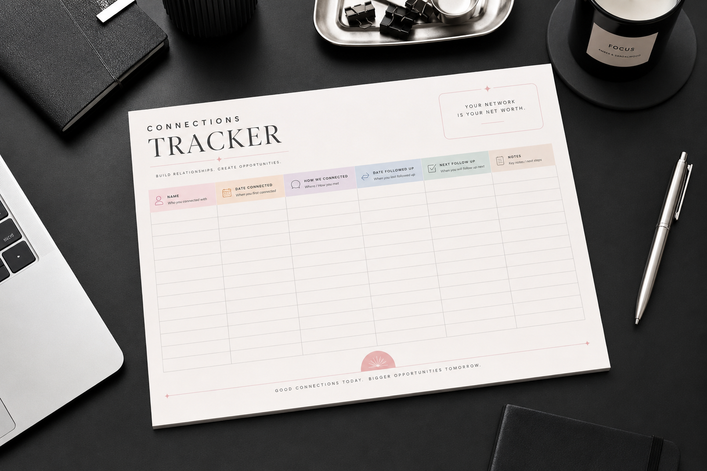 A3 Laminated Connections Tracker | Reusable Business Networking Planner | Follow Up Organiser For Small Businesses