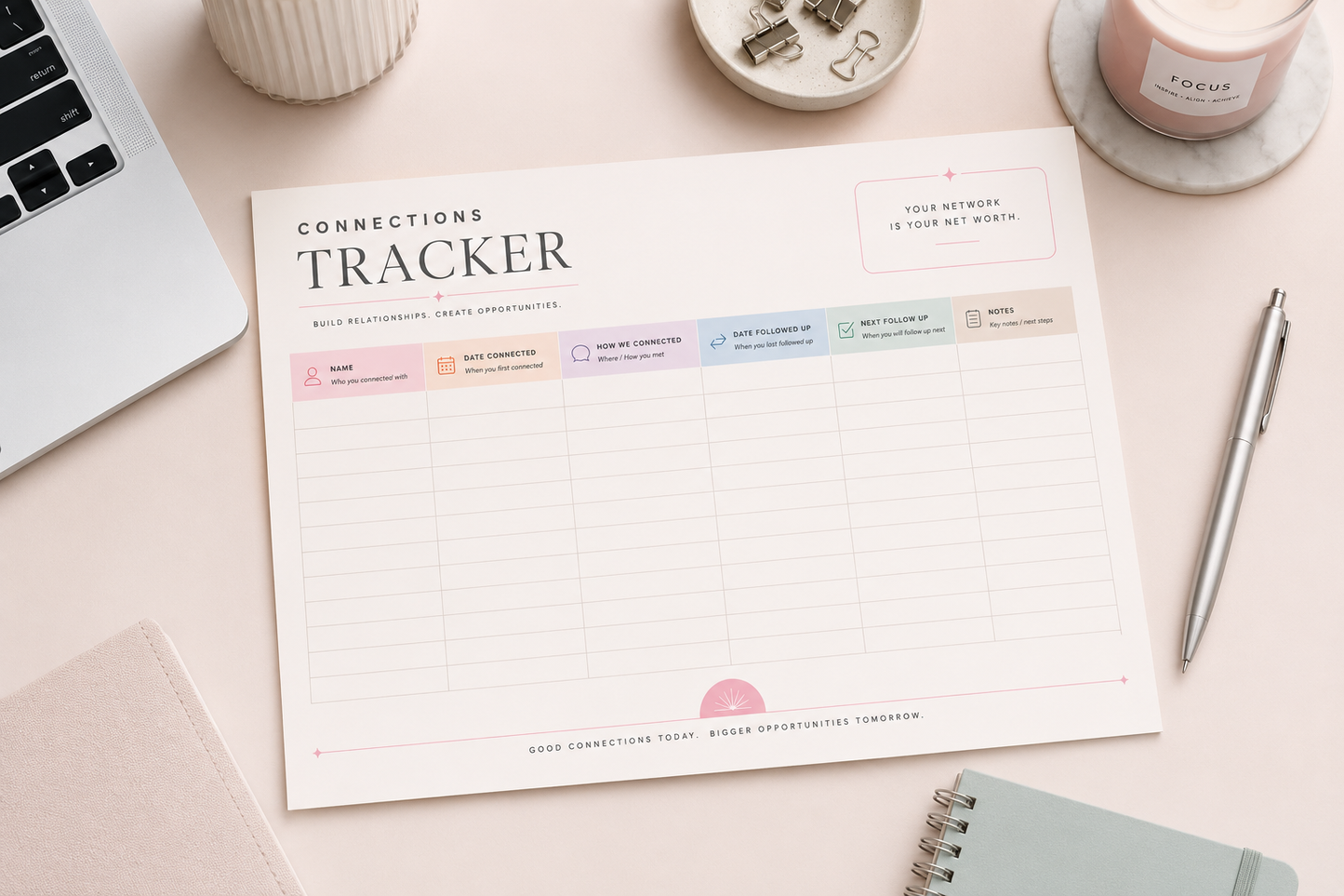 A3 Laminated Connections Tracker | Reusable Business Networking Planner | Follow Up Organiser For Small Businesses