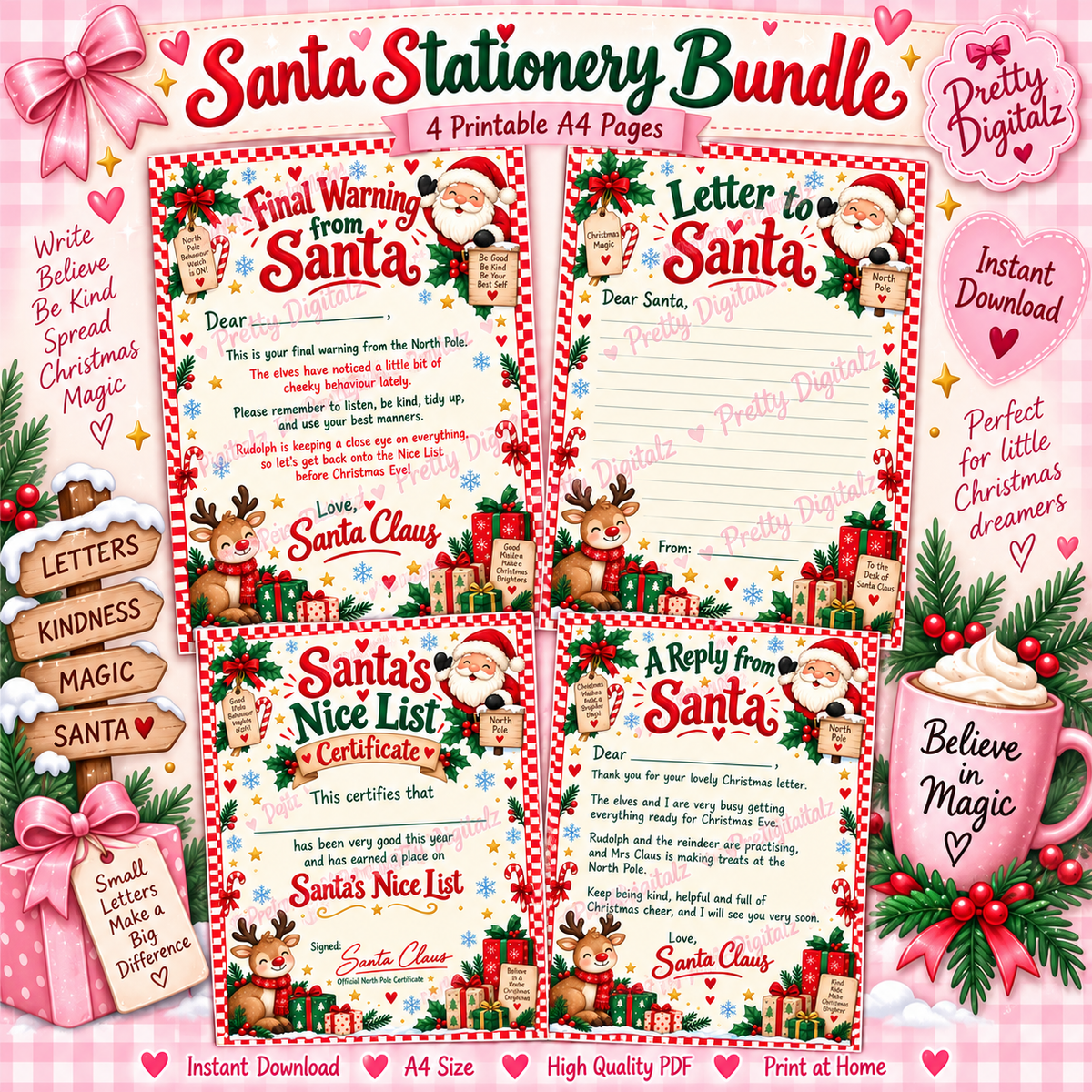 Santa Stationery Bundle | Letter to Santa, Santa Reply, Nice List Certificate & Final Warning | A4 Printable Christmas Digital Download