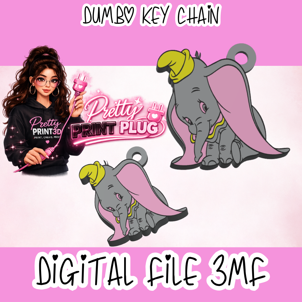 Dumbo Inspired Keychain STL File | Cute Elephant Keyring 3MF Digital Download | Disney Inspired Bag Charm | 3D Print File for Keychains