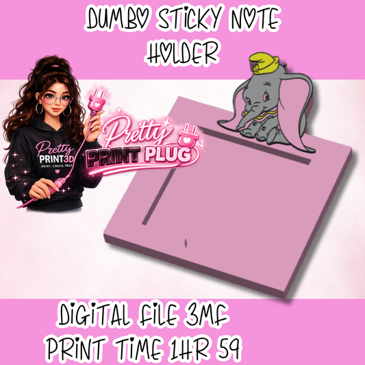 DUMB0 Sticky Note Holder STL File | Cute Elephant Desk Organiser | 3MF Digital Download | 3D Print Desk Accessory | Printable Office Decor