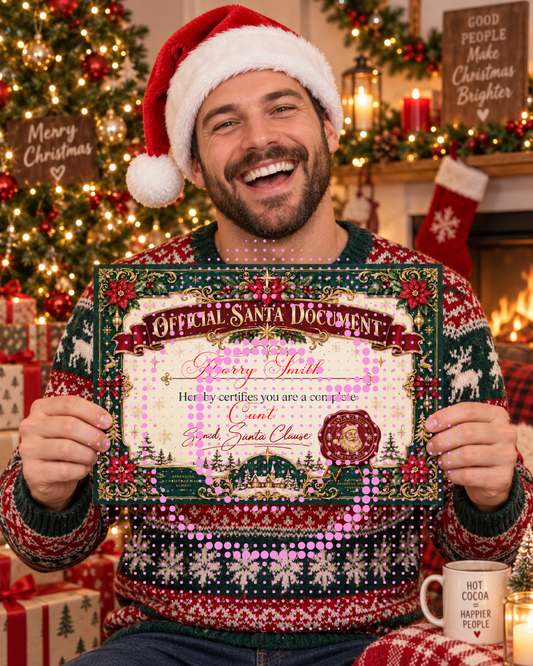 Funny Personalised Official Santa Document Certificates | Editable Christmas Joke Certificates | Add Your Own Name & Rude Wording