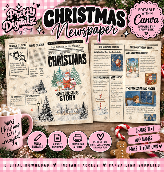 Editable Christmas Newspaper Template | Boy, Girl & White Background Versions | Canva Digital Download