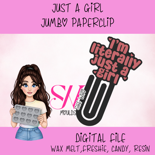 Just A Girl Jumbo Paper Clip STL File | Cute Coquette Desk Accessory | 3D Print File Download | Oversized Bookmark Clip Design