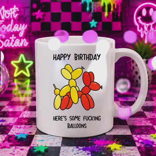 Funny Birthday Mug - Dog Balloon Design - 11oz Ceramic Coffee Mug - Novelty Gift