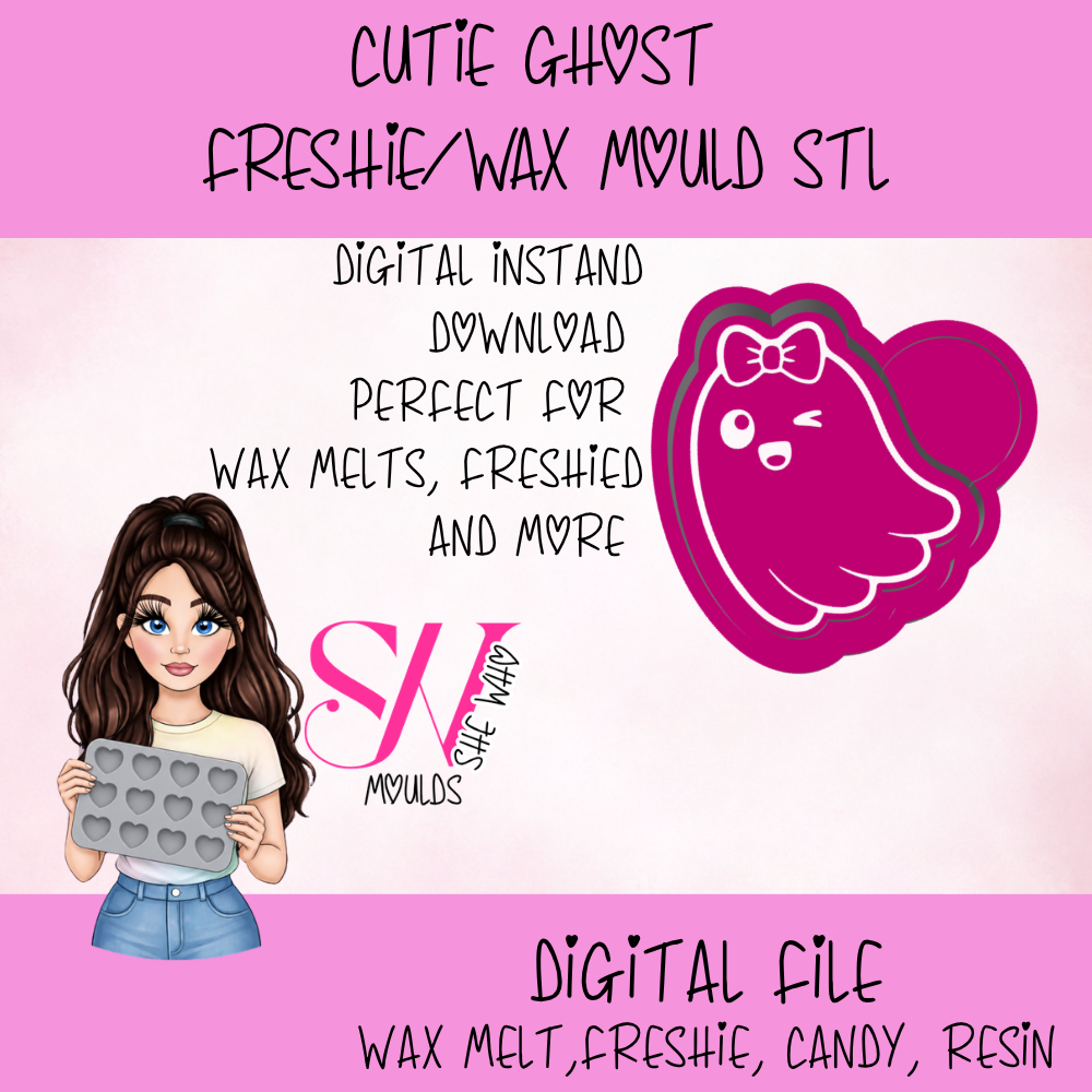Cute Ghost STL File – Wax Melt Mould Housing | Freshie, Resin & Candy Mould 3D Print File (Digital Download)